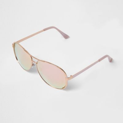 Gold tone pink mirror lens sunglasses